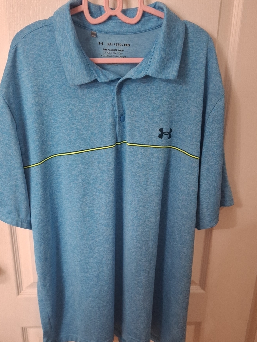 Under Armour Light Blue Polo with Neon Accent Size 2XL Like New